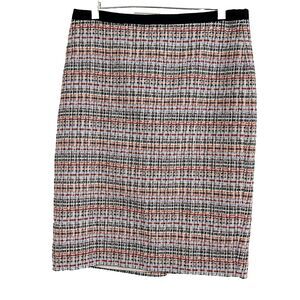 Talbots Petites Tweed Skirt Size 8P Red Blue Embroidered Pencil Career Metallic